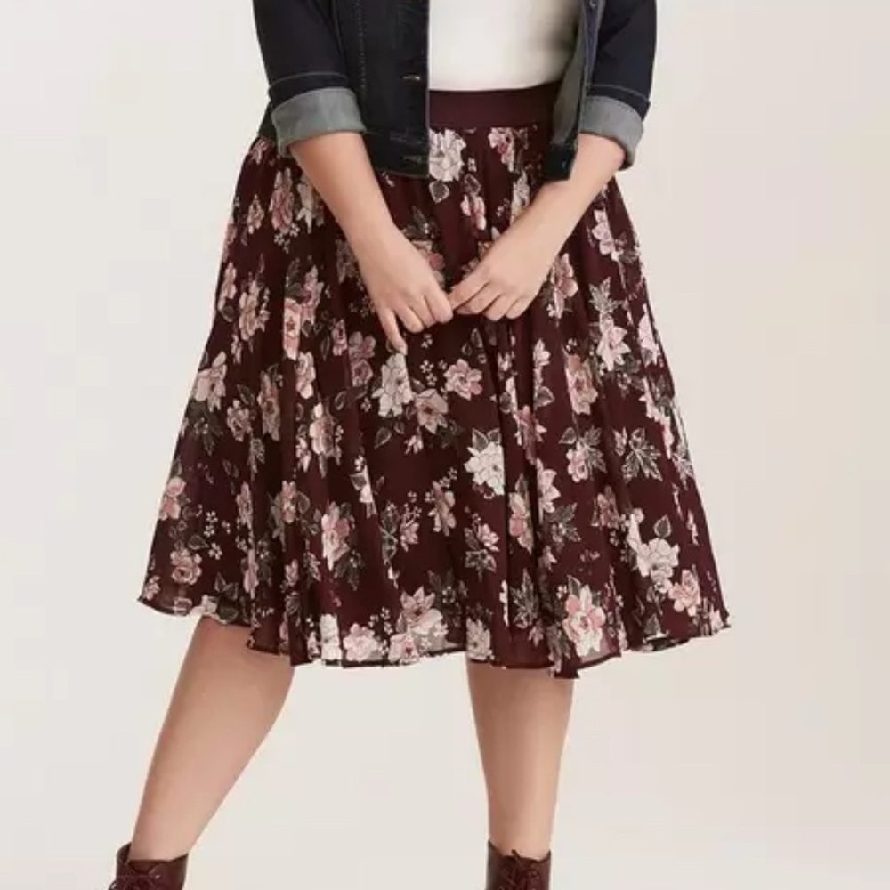 torrid Burgundy Floral Midi Skirt